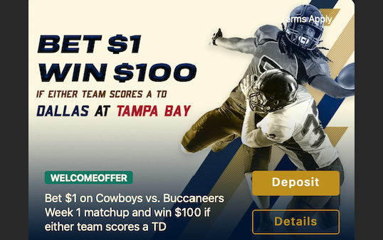 Do you Like Easy Money?  If Either Team In The Bucs vs. Cowboys Game Scores A Touchdown, Turn $1 Into $100